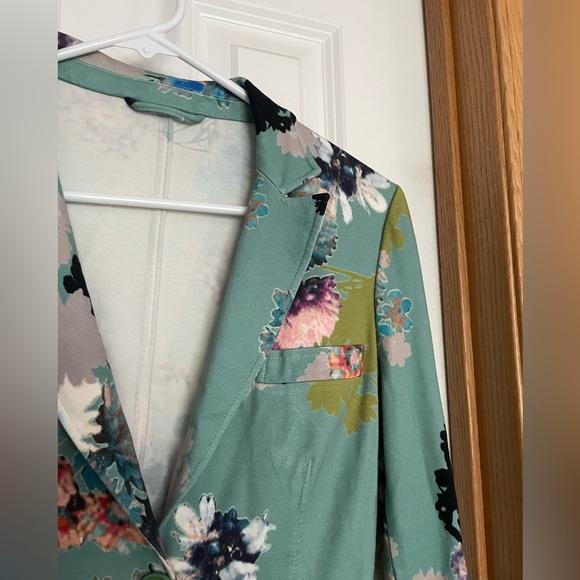 ETRO Knit Blazer Floral Print Turquoise Size 42 US Size 6 - Picture 2 of 9